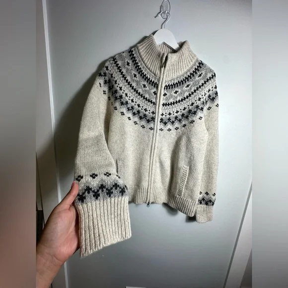 NWT L.L. Bean Fair Isle Classic Rag Wool Grandmacore Zip Cardigan Size Large - Picture 9 of 16